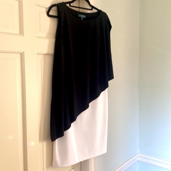 Ralph Lauren Colorblock Mini Dress in Black Minimalist Asymmetrical Cape - Picture 6 of 11